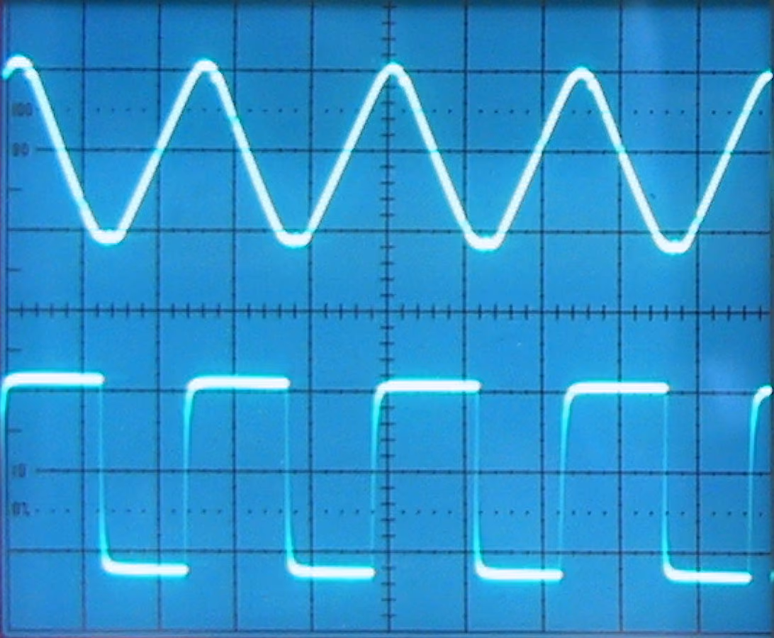 Analog oscilloscope screen showing waveform shapes for tape bias, distortion, and clarity