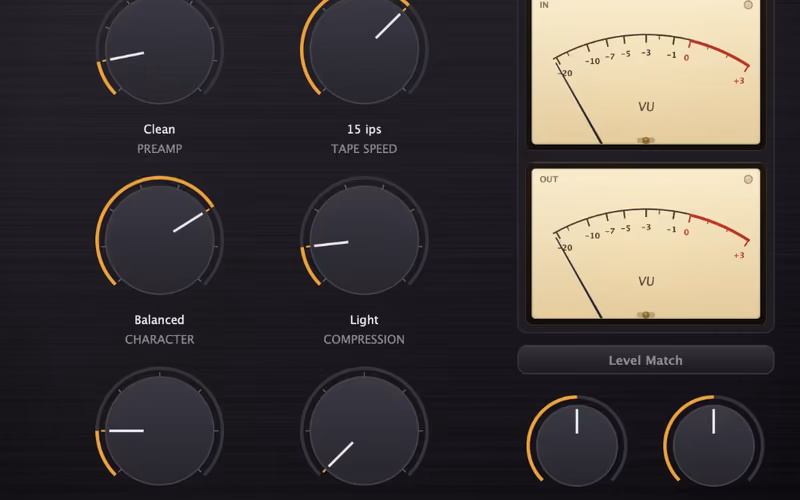 Tape DSP Machine free tape saturation plugin interface with Preamp, Tape Speed, Character, Compression, Air and Wow & Flutter controls