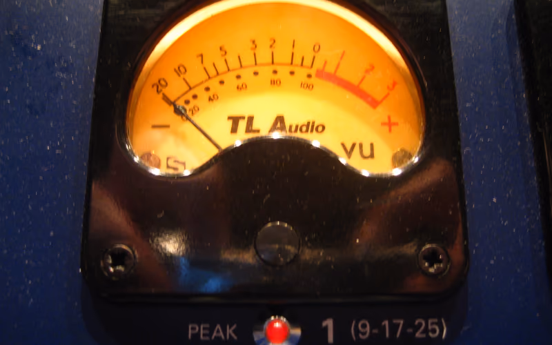 VU meter and peak lamp on a studio console. Photo Jeremy Keith, CC BY 2.0