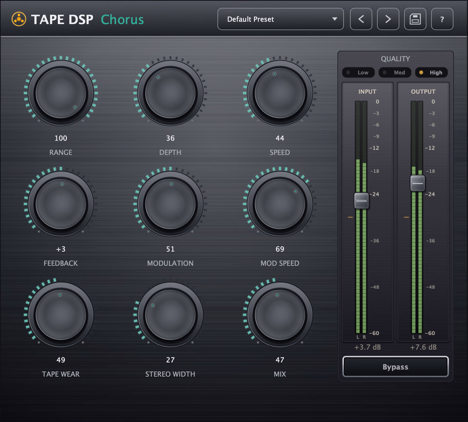 Tape DSP Chorus plugin interface.
