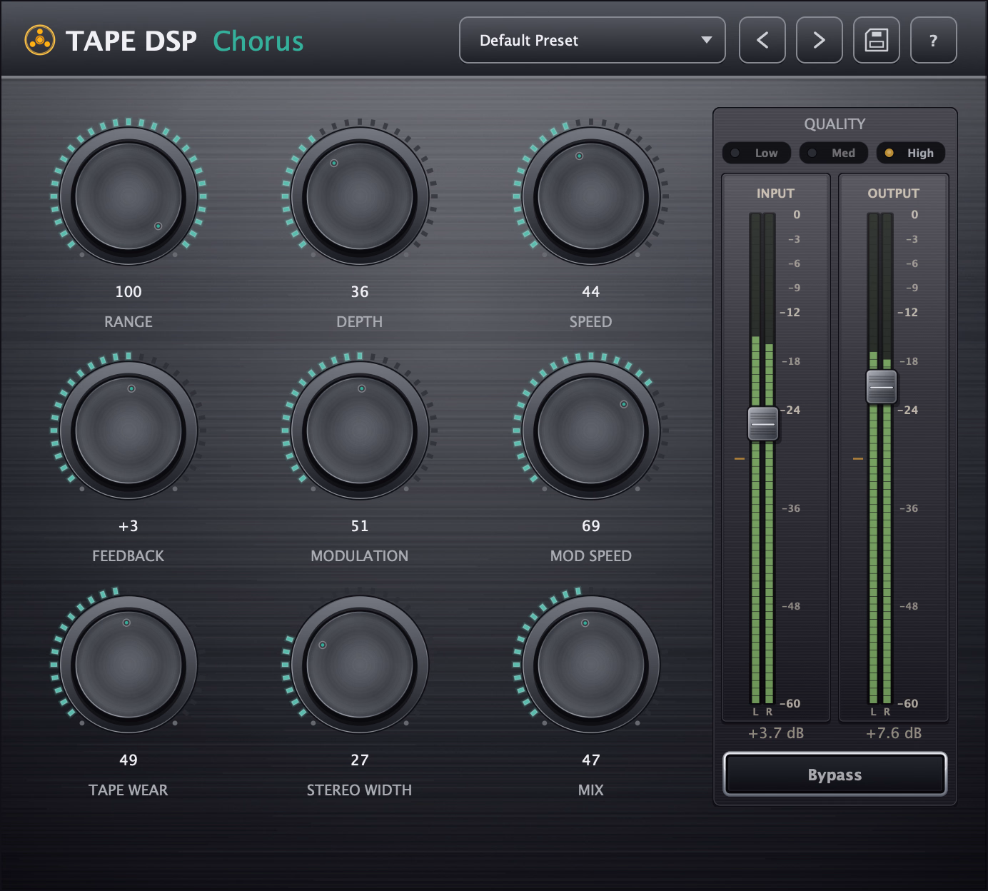 Tape DSP Chorus plugin interface.