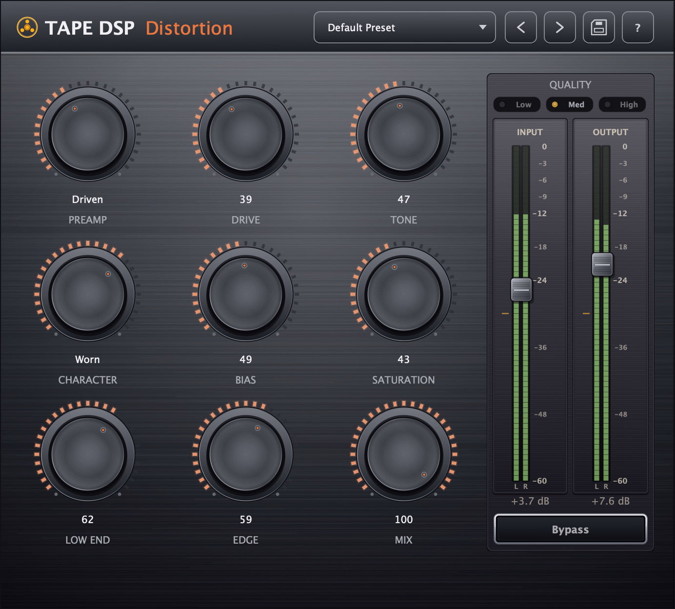 Tape DSP Distortion plugin interface.