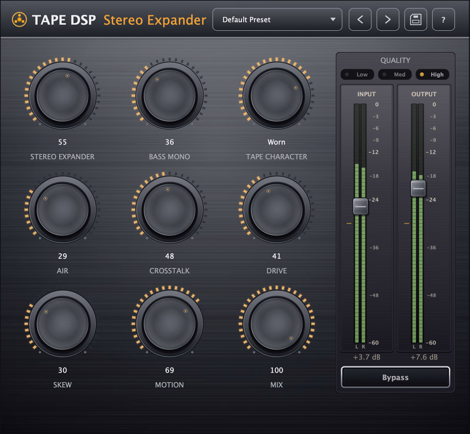 Tape DSP Stereo Expander plugin interface.