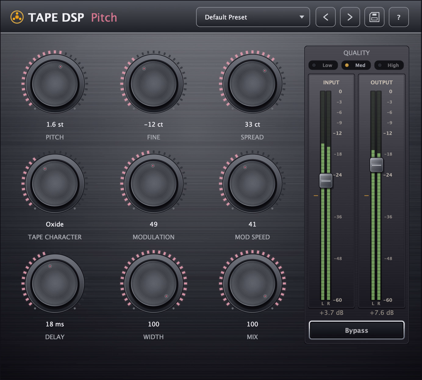 Tape DSP Pitch Shifter plugin interface.
