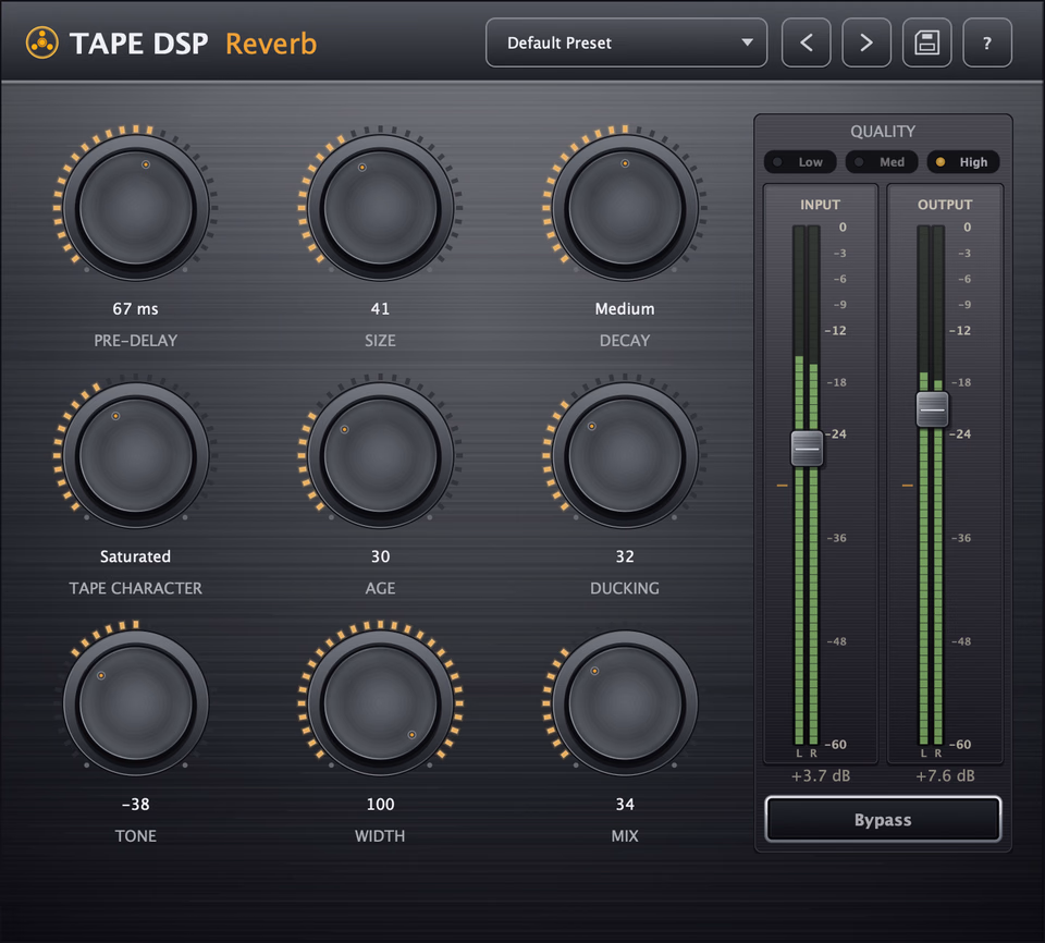 Tape DSP Reverb plugin interface.